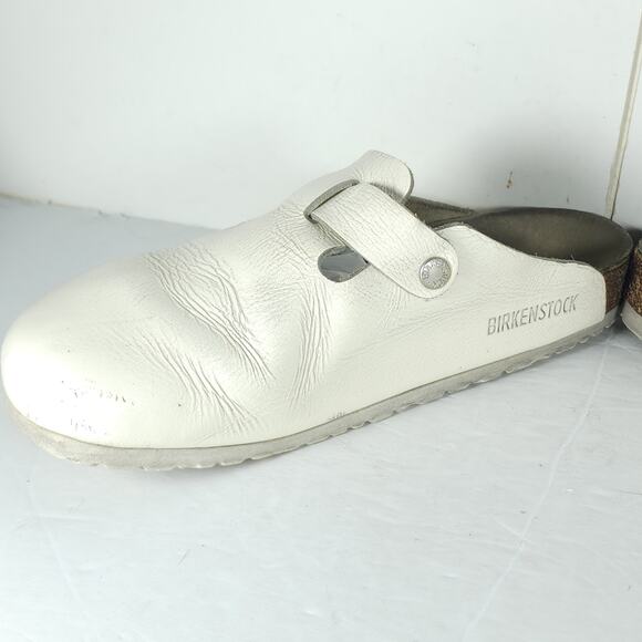 Birkenstock Men's Boston EU43 US10 White Leather Closed Toe Mules Clogs - Picture 5 of 16